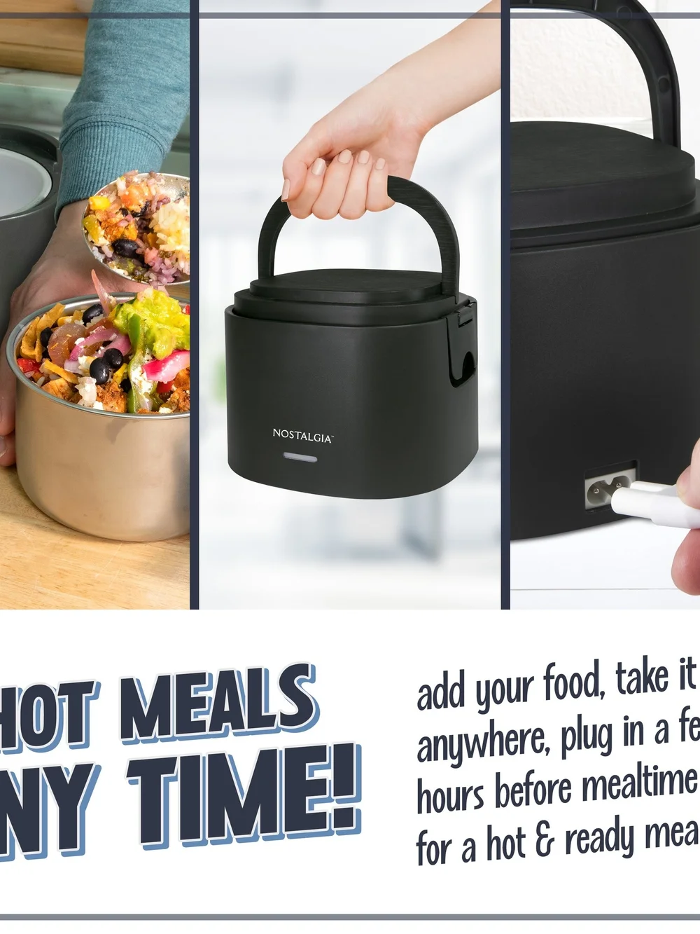 Nostalgia 20oz Light Blue Electric Lunch Cooker with Carry Handle